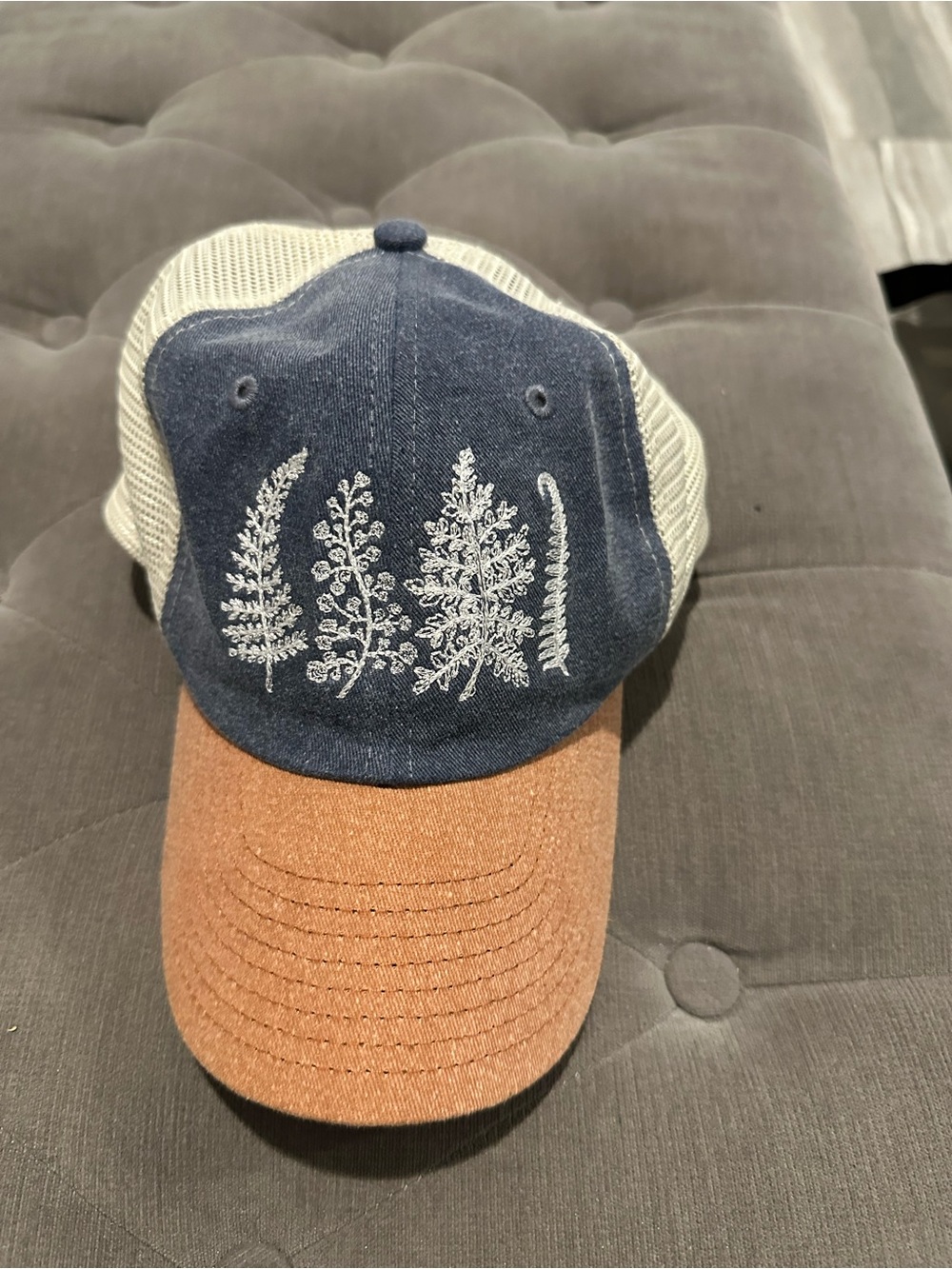 Botanical Embroidered Navy and Brown Trucker Hat
